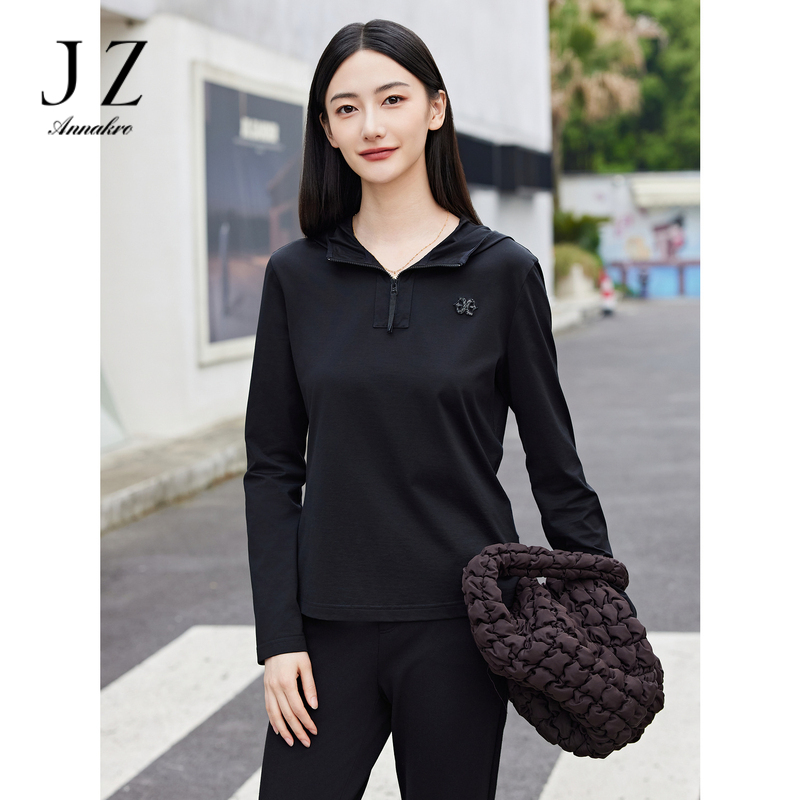 12514303.商场同款JZ玖姿休闲假日帽款棉舒适卫衣女春秋季新款JWEQ80103