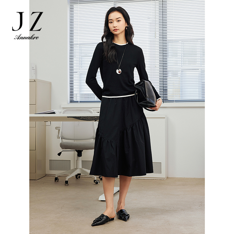 12514370.JZ玖姿商场同款优雅通勤设计感分割半身裙伞裙女春秋季新款