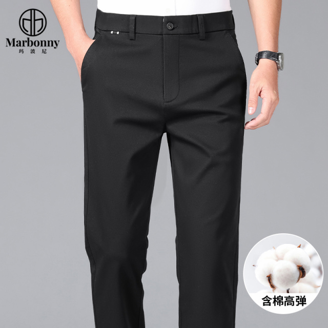12512398.【玛波尼】含棉夏季薄款休闲裤中青年男士免烫抗皱透气直筒百搭休闲裤子