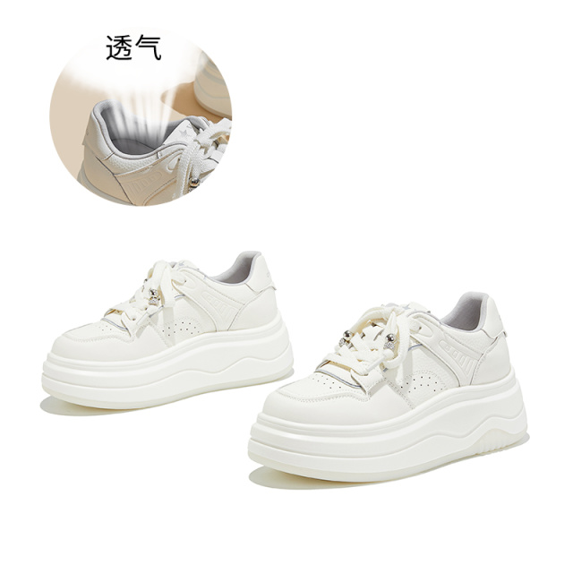 12515124.墨斯本吸膜底真皮小白鞋新款通勤厚底不累脚圆头休闲鞋女款12202