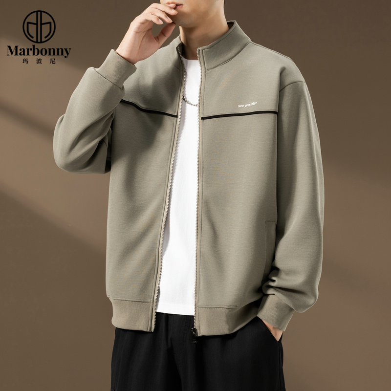 12516374.【玛波尼】青年休闲潮流开衫卫衣立领男式纯色拼接内搭