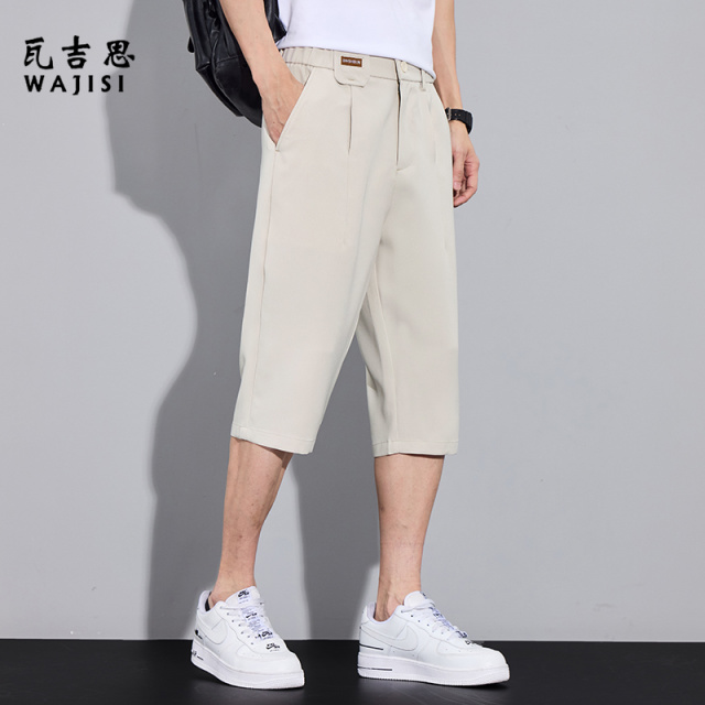 12525855.冰丝七分休闲裤男士夏季薄款宽松直筒速干西装轻商务外穿过膝中裤