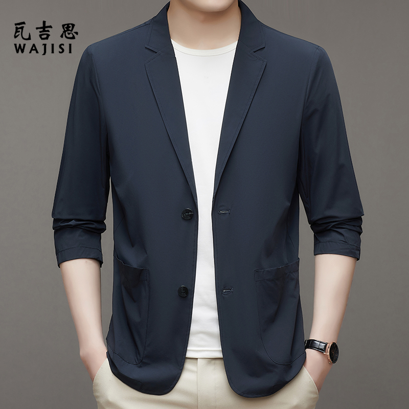 12524377.春夏季薄款小西装男休闲上衣春夏西服单件外套防晒款高级感单西