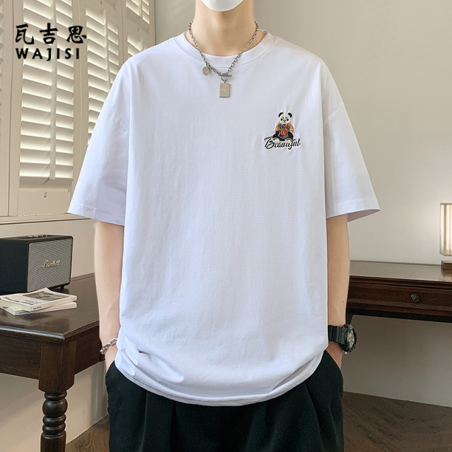 12524352.夏季新款小熊宽松圆领短袖T恤男潮流百搭透气时尚半袖上衣男