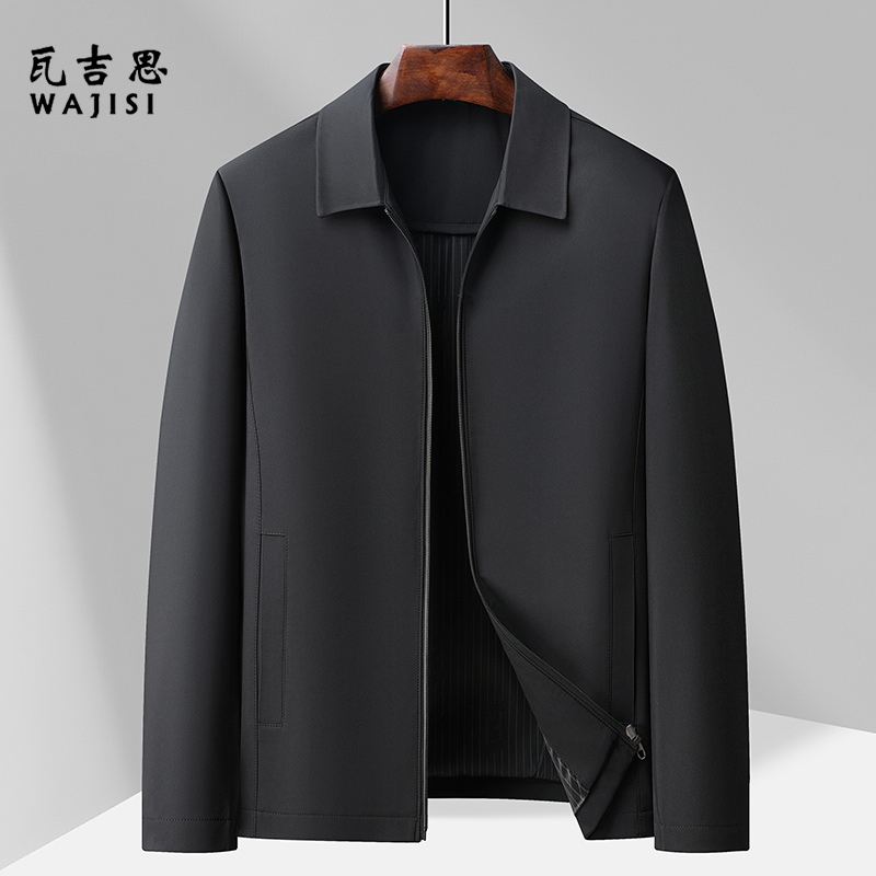 12521608.中老年爸爸春秋装薄款外套商务休闲中年人男士上衣秋季行政夹克衫