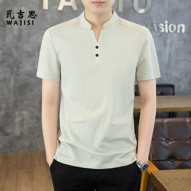 12525177.v领短袖t恤男士夏季潮流凉感冰丝衣服潮牌简约薄款半袖体恤