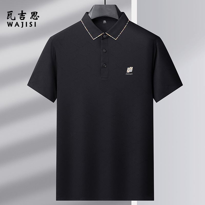 12522736.夏季新款男士polo衫短袖弹力冰丝男t恤宽松薄款中青年翻领短袖