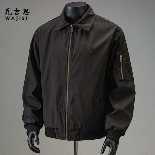 12526253.春季新款休闲夹克男士翻领外套宽松百搭休闲上衣服潮