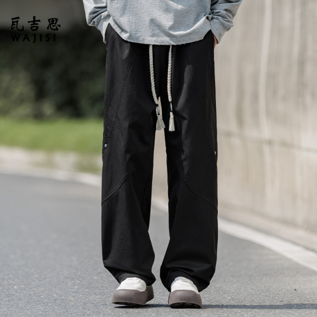 12527213.秋季新款美式宽松阔腿裤男宽松直筒裤子纯色运动裤舒适百搭休闲裤