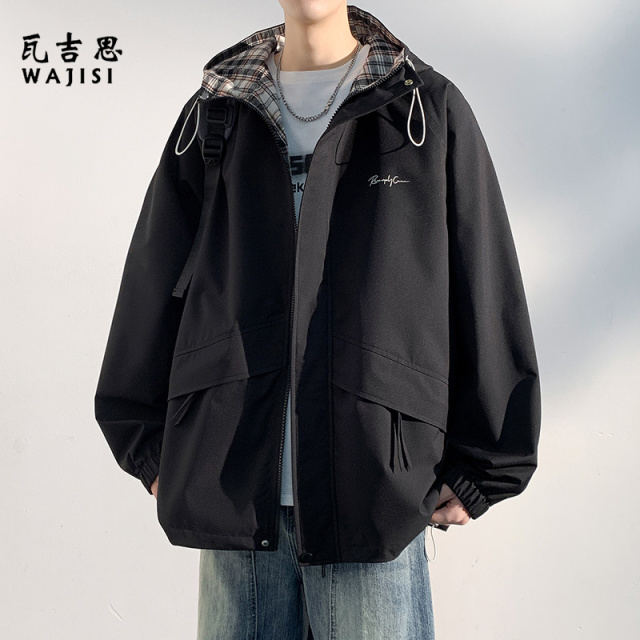 12522889.秋季新款夹克外套男生休闲宽松连帽工装美式潮牌衣服帅气日常百搭上衣