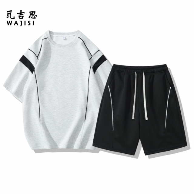 12527525.短袖T恤五分裤运动套装男装夏季新品两件套宽松休闲一套衣服