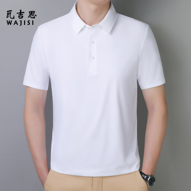 12524249.下摆开叉冰丝POLO衫男士夏季宽松翻领短袖T恤商务纯色T恤