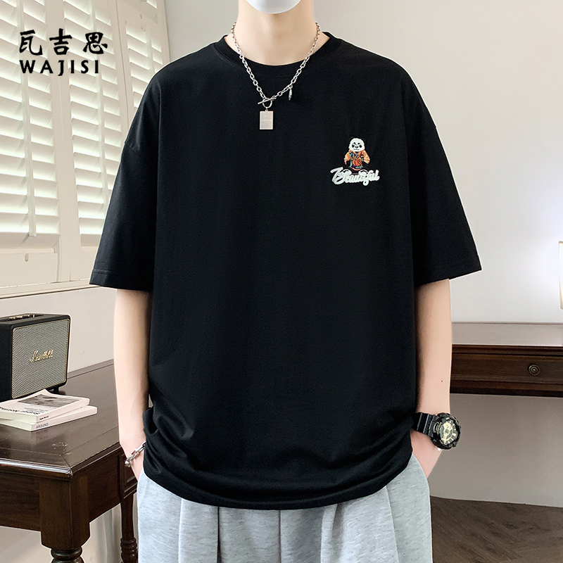 12524352.夏季新款小熊宽松圆领短袖T恤男潮流百搭透气时尚半袖上衣男