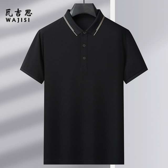 12522688.夏季新款男士桑蚕丝纯色短袖T恤中年爸爸夏装半袖翻领休闲POLO衫