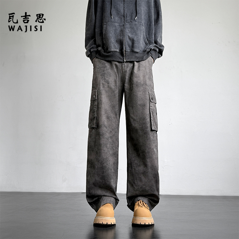 12527153.秋季新款美式复古扎染休闲裤男款四季宽松直筒纯棉工装裤子潮流时尚男
