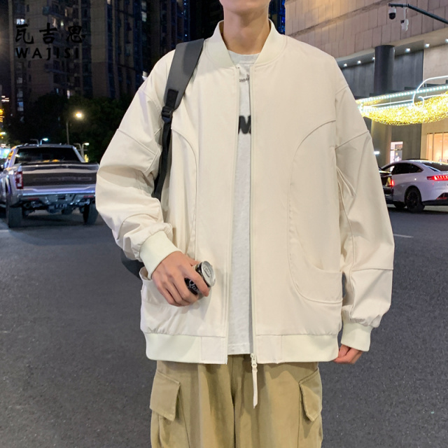 12522824.秋季新款轻奢潮牌美式夹克男士休闲时尚棒球服外套男棒球领男士上衣