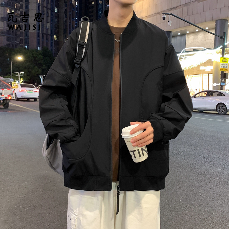 12522824.秋季新款轻奢潮牌美式夹克男士休闲时尚棒球服外套男棒球领男士上衣