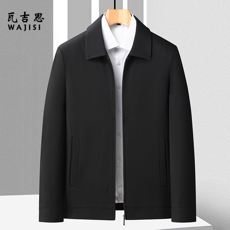 12524998.男士夹克春秋薄款新款商务行政外套翻领男装上衣服茄克衫
