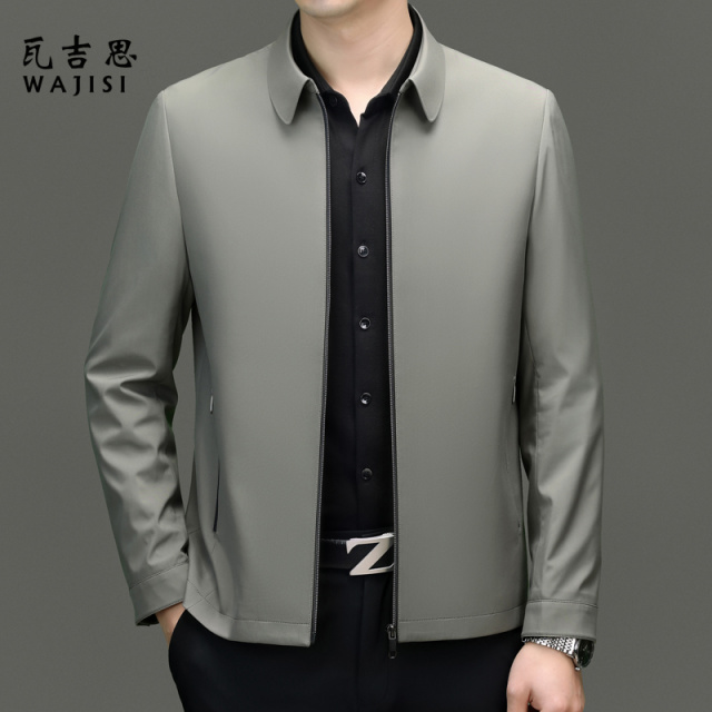 12522322.秋季新款翻领中老年爸爸装轻商务休闲夹克简约上衣男士外套