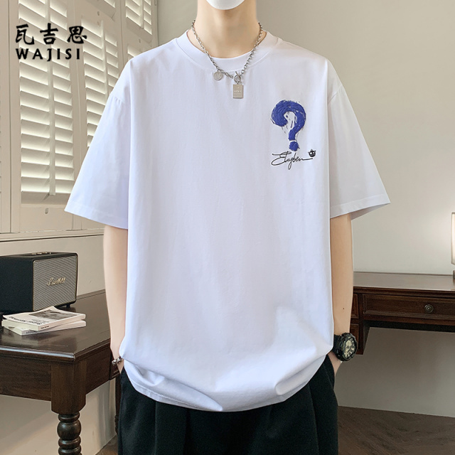 12524364.夏季时尚潮流美式休闲短袖t恤男士圆领印花青年休闲上衣打底