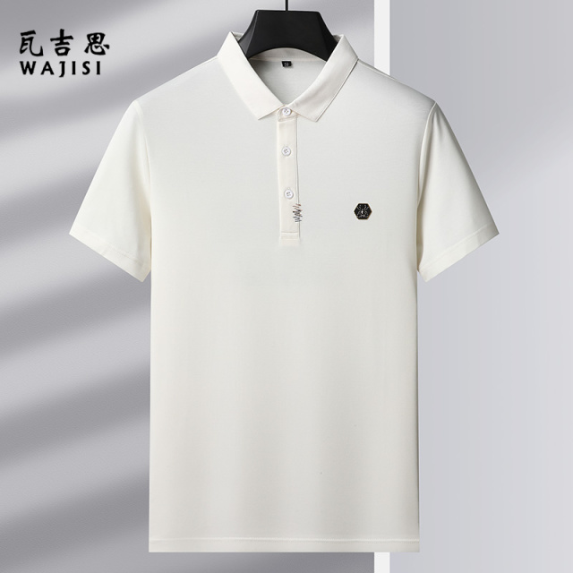 12522683.夏季新款男士时尚印花潮流丝光棉短袖T恤翻领POLO衫半袖冰丝上衣