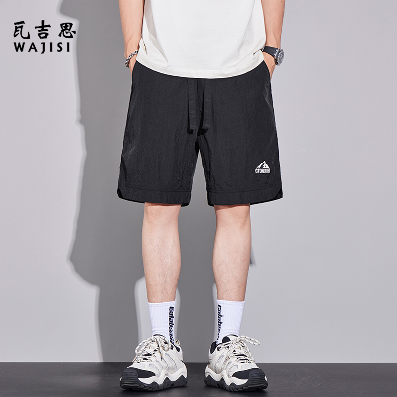 12521596.夏季薄款冰丝速干休闲短裤男士宽松直筒时尚印花五分裤沙滩裤