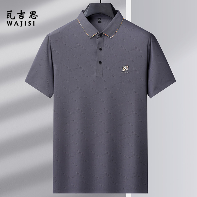 12522736.夏季新款男士polo衫短袖弹力冰丝男t恤宽松薄款中青年翻领短袖