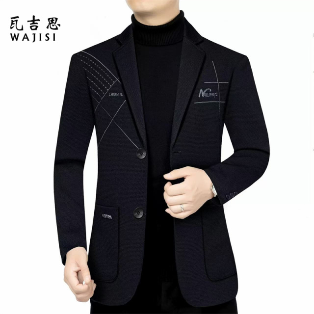12524384.春秋季西服外套男士高端中年休闲商务免烫单件时尚小西装男