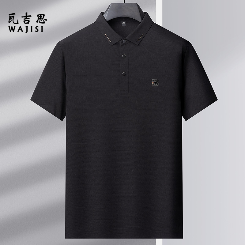 12522731.中年男士夏季新款弹力冰丝速干潮流印花短袖T恤男爸爸薄款POLO衫