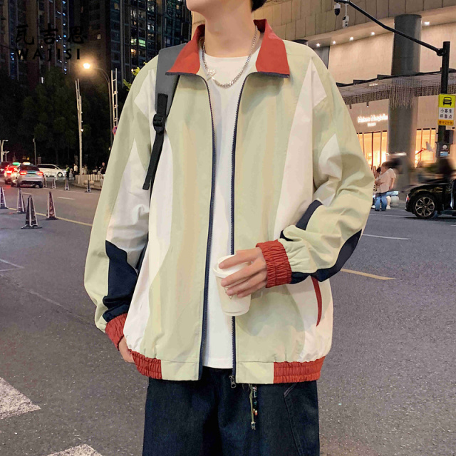 12522898.秋季新款男宽松潮流美式拼色百搭夹克青少年休闲舒适百搭男士外套