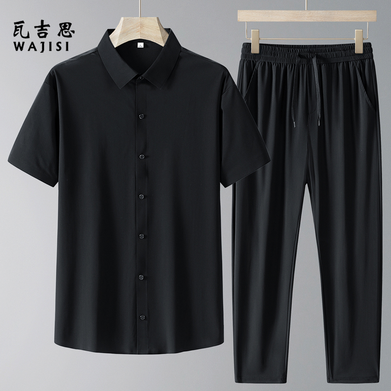12527444.新款夏季爸爸夏装t恤短袖中老年运动套装爷爷衬衫父亲节衣服