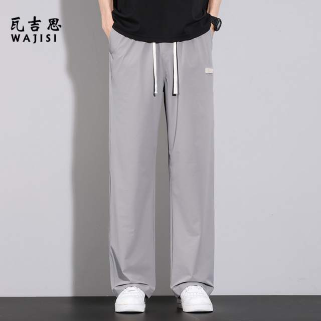 12525817.冰丝薄款直筒休闲裤男夏季宽松百搭青少年潮流垂感运动裤子