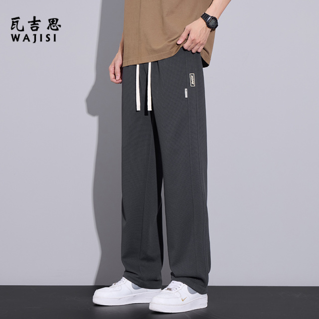 12521331.春夏季新款男士潮流宽松直筒百搭休闲裤舒适华夫格休闲长裤男