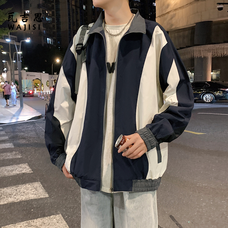 12522898.秋季新款男宽松潮流美式拼色百搭夹克青少年休闲舒适百搭男士外套