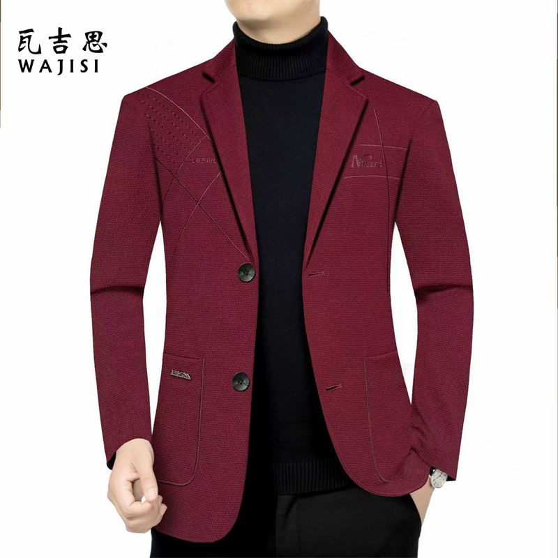 12524384.春秋季西服外套男士高端中年休闲商务免烫单件时尚小西装男