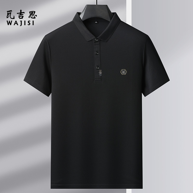 12522683.夏季新款男士时尚印花潮流丝光棉短袖T恤翻领POLO衫半袖冰丝上衣