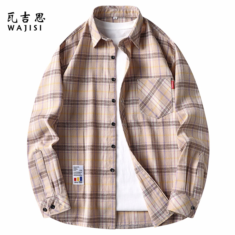 12524981.春秋季新款格子衬衫复古潮流青少年学生休闲宽松长袖衬衣外套