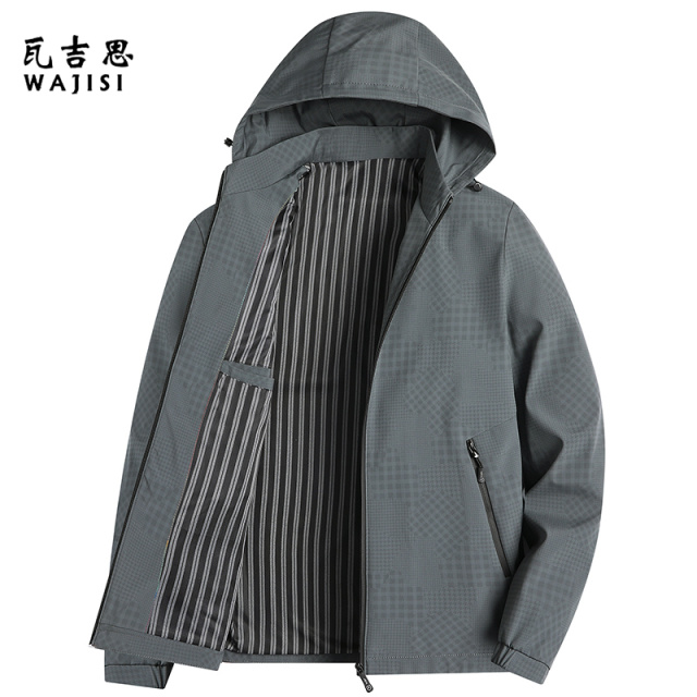 12522530.春秋季新款男士夹克韩版休闲连帽风衣外套男装潮流上衣