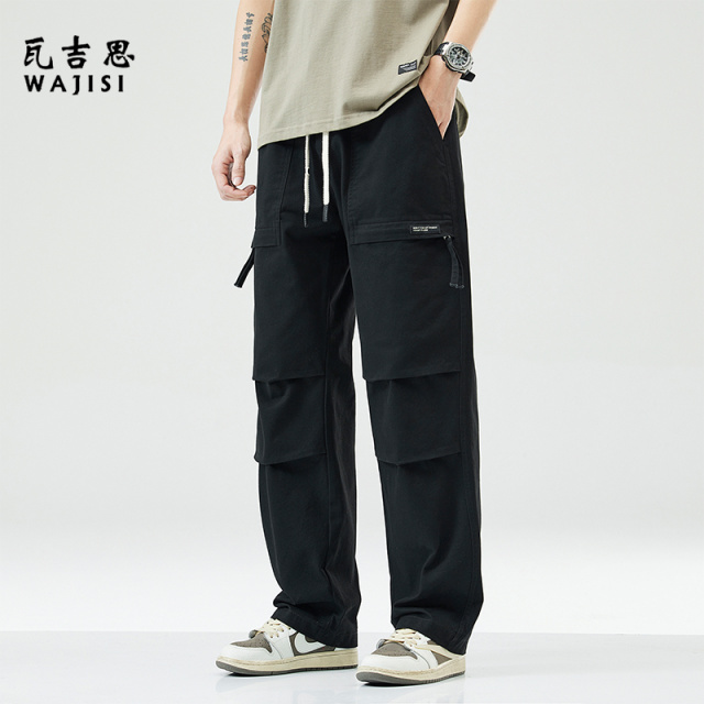 12526426.美式休闲工装裤男士春夏季新款纯棉宽松直筒长裤子