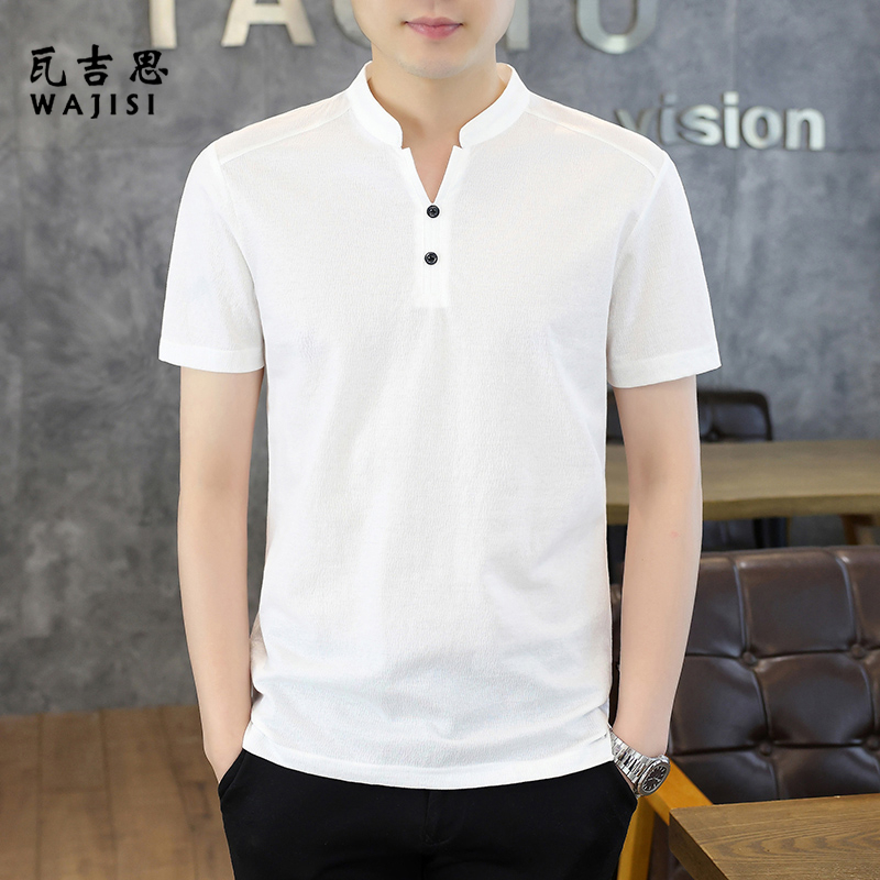 12525177.v领短袖t恤男士夏季潮流凉感冰丝衣服潮牌简约薄款半袖体恤