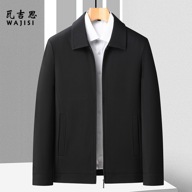 12524998.男士夹克春秋薄款新款商务行政外套翻领男装上衣服茄克衫