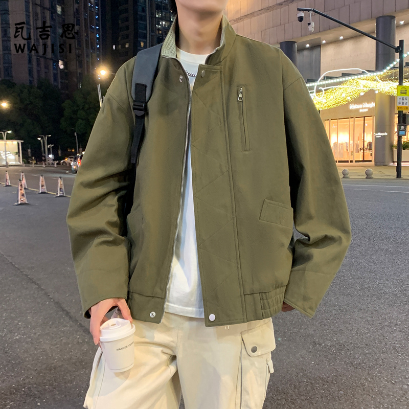 12522919.秋季新款男士休闲立领夹克外套潮流百搭长袖上衣男装工装风上衣