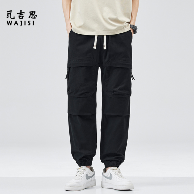 12526428.纯棉工装裤子男士夏季薄款美式高街宽松束脚运动卫裤速干休闲长裤