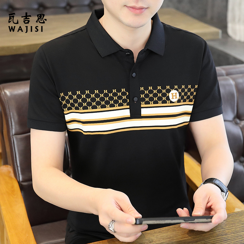 12525135.POLO杉男夏季翻领薄款商务休闲短袖T恤男款时尚潮流百搭半袖上衣