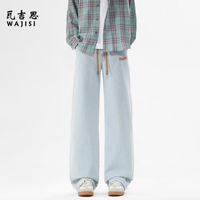 12527202.秋季新款美式高街复古牛仔裤男四季宽松休闲百搭垂感阔腿潮牌裤子