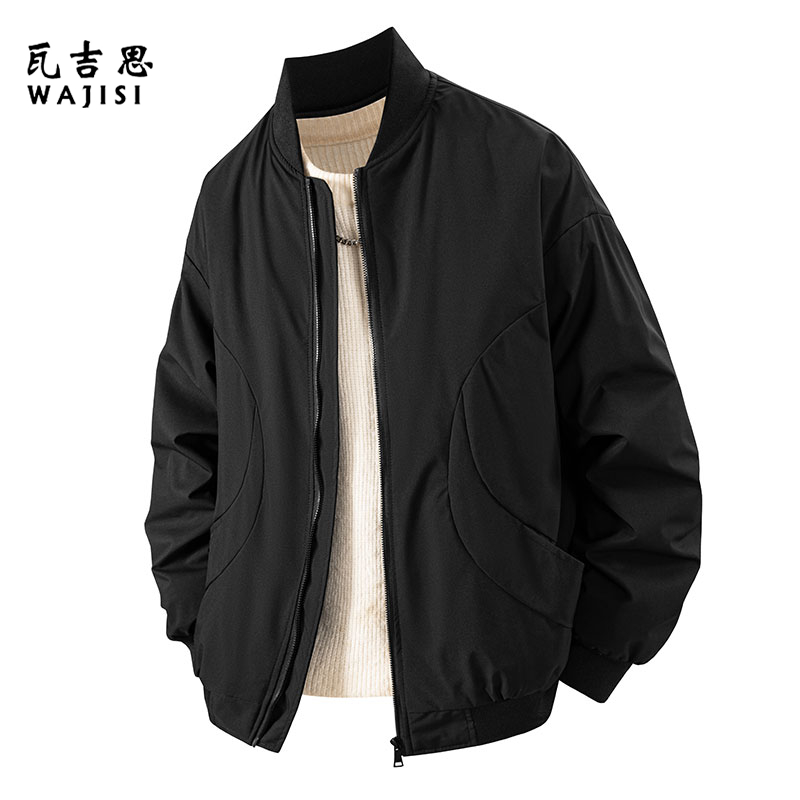 12527335.棒球服外套男士舒适秋季新款潮流立领上衣服宽松休闲夹克男简约