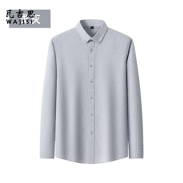 12522710.莱赛尔亚麻长袖衬衫中老年爸爸秋装男上衣商务休闲春秋棉衬衣