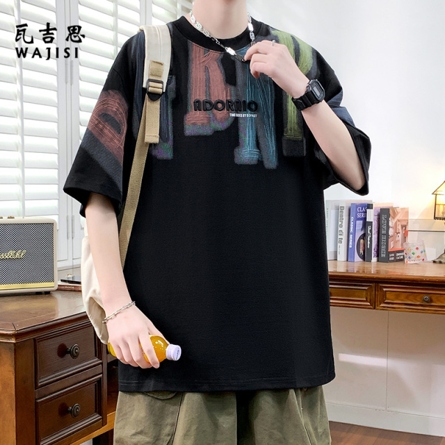 12521388.新款男士短袖T恤夏季潮牌青年印花男装扎染款舒适宽松上衣
