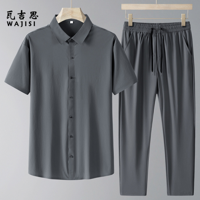 12527444.新款夏季爸爸夏装t恤短袖中老年运动套装爷爷衬衫父亲节衣服