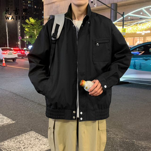 12522851.秋季新款夹克痞帅美式复古宽松高级感立领外套潮流时尚百搭男士上衣